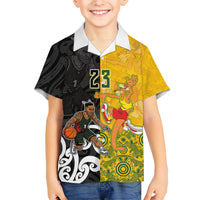 Aotearoa New Zealand And Australia Basketball Custom Family Matching Off The Shoulder Long Sleeve Dress and Hawaiian Shirt Maori Tribal Tattoo And Aboriginal Dot Art Heritage
