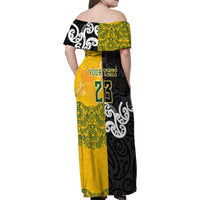Aotearoa New Zealand And Australia Basketball Custom Family Matching Off Shoulder Maxi Dress and Hawaiian Shirt Maori Tribal Tattoo And Aboriginal Dot Art Heritage