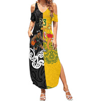 Aotearoa New Zealand And Australia Basketball Custom Family Matching Summer Maxi Dress and Hawaiian Shirt Maori Tribal Tattoo And Aboriginal Dot Art Heritage