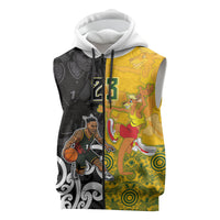 Aotearoa New Zealand And Australia Basketball Custom Sleeveless Zip Hoodie Maori Tribal Tattoo And Aboriginal Dot Art Heritage