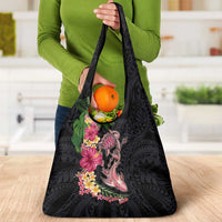 Hawaiian Tropical Plants Turtle and Shark Grocery Bag Polynesian Art Tattoo