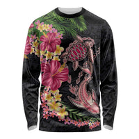 Hawaiian Tropical Plants Turtle and Shark Long Sleeve Shirt Polynesian Art Tattoo