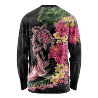 Hawaiian Tropical Plants Turtle and Shark Long Sleeve Shirt Polynesian Art Tattoo