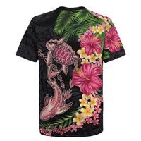 Hawaiian Tropical Plants Turtle and Shark Rugby Jersey Polynesian Art Tattoo