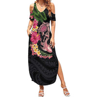Hawaiian Tropical Plants Turtle and Shark Summer Maxi Dress Polynesian Art Tattoo