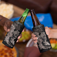 Hawaiian Tropical Plants Turtle and Shark 4 in 1 Can Cooler Tumbler Polynesian Art Tattoo Grayscale Color