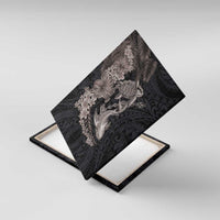 Hawaiian Tropical Plants Turtle and Shark Canvas Wall Art Polynesian Art Tattoo Grayscale Color