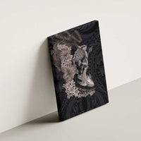 Hawaiian Tropical Plants Turtle and Shark Canvas Wall Art Polynesian Art Tattoo Grayscale Color