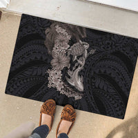 Hawaiian Tropical Plants Turtle and Shark Rubber Doormat Polynesian Art Tattoo Grayscale Color