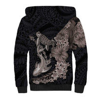 Hawaiian Tropical Plants Turtle and Shark Sherpa Hoodie Polynesian Art Tattoo Grayscale Color