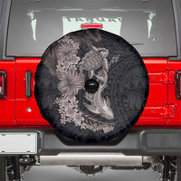 Hawaiian Tropical Plants Turtle and Shark Spare Tire Cover Polynesian Art Tattoo Grayscale Color