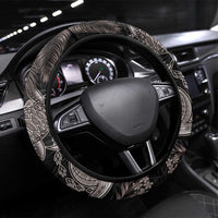 Hawaiian Tropical Plants Turtle and Shark Steering Wheel Cover Polynesian Art Tattoo Grayscale Color