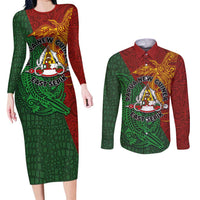 Papua New Guinea East Sepik Province Couples Matching Long Sleeve Bodycon Dress and Long Sleeve Button Shirt Tribal Crocodile Birds of Paradise Melanesian Tattoo