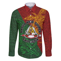 Papua New Guinea East Sepik Province Family Matching Summer Maxi Dress and Hawaiian Shirt Tribal Crocodile Birds of Paradise Melanesian Tattoo LT03 Dad's Shirt - Long Sleeve Green - Polynesian Pride