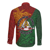 Papua New Guinea East Sepik Province Long Sleeve Button Shirt Tribal Crocodile Birds of Paradise Melanesian Tattoo