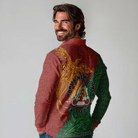 Papua New Guinea East Sepik Province Long Sleeve Polo Shirt Tribal Crocodile Birds of Paradise Melanesian Tattoo