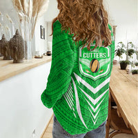 Kimbe Cutters Rugby Women Casual Shirt Papua New Guinea Polynesian Tattoo Green Version LT03 - Polynesian Pride