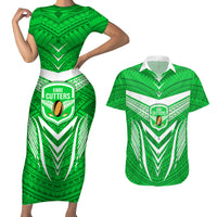 Custom Kimbe Cutters Rugby Couples Matching Short Sleeve Bodycon Dress and Hawaiian Shirt Papua New Guinea Polynesian Tattoo Green Version LT03 Green - Polynesian Pride