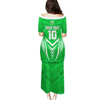 Custom Kimbe Cutters Rugby Family Matching Puletasi Dress and Hawaiian Shirt Papua New Guinea Polynesian Tattoo Green Version LT03 - Polynesian Pride
