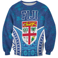 Fiji Day Sweatshirt Fijian Masi Tribal Hibiscus Tattoo and Tapa Pattern LT03 Unisex Blue - Polynesian Pride