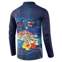 Polynesian Scuba Diving Button Sweatshirt Honu with Hibiscus and Plumeria Flower and Tapa Tribal Pattern LT03 - Polynesian Pride