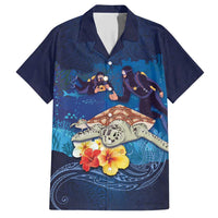 Polynesian Scuba Diving Family Matching Short Sleeve Bodycon Dress and Hawaiian Shirt Honu with Hibiscus and Plumeria Flower and Tapa Tribal Pattern