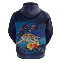 Polynesian Scuba Diving Hoodie Honu with Hibiscus and Plumeria Flower and Tapa Tribal Pattern