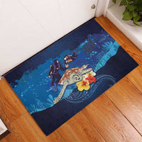 Polynesian Scuba Diving Rubber Doormat Honu with Hibiscus and Plumeria Flower and Tapa Tribal Pattern LT03 - Polynesian Pride