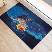 Polynesian Scuba Diving Rubber Doormat Honu with Hibiscus and Plumeria Flower and Tapa Tribal Pattern LT03 - Polynesian Pride