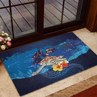Polynesian Scuba Diving Rubber Doormat Honu with Hibiscus and Plumeria Flower and Tapa Tribal Pattern LT03 - Polynesian Pride