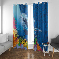 Polynesian Scuba Diving Window Curtain Beauty Corals with Underwater and Polynesian Pattern