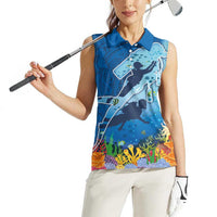 Polynesian Scuba Diving Women Sleeveless Polo Shirt Beauty Corals with Underwater and Polynesian Pattern