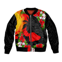 Custom Hawaii Maui Island Sleeve Zip Bomber Jacket Maui Map With Tropical Forest Sunset Vibe LT03 Unisex Black - Polynesian Pride