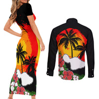 Hawaii Maui Island Couples Matching Short Sleeve Bodycon Dress and Long Sleeve Button Shirts Maui Map With Tropical Forest Vintage Style LT03 - Polynesian Pride