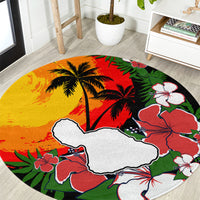 Hawaii Maui Island Round Carpet Maui Map With Tropical Forest Vintage Style LT03 Black - Polynesian Pride
