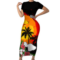 Custom Hawaii Maui Island Short Sleeve Bodycon Dress Maui Map With Tropical Forest Vintage Style LT03 Long Dress Black - Polynesian Pride