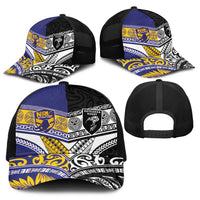 Niue and Aotearoa Rugby Baseball Net Cap Hiapo with Maori Moko Tribal Heritage Tattoos - Polynesian Pride
