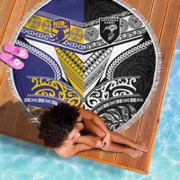 Rugby Niue and Aotearoa Beach Blanket Hiapo with Maori Moko Tribal Heritage Tattoos - Polynesian Pride