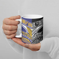 Custom Rugby Niue and Aotearoa Ceramic Mug Hiapo with Maori Moko Tribal Heritage Tattoos - Polynesian Pride