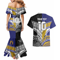 Custom Rugby Niue and Aotearoa Couples Matching Mermaid Dress and Hawaiian Shirt Hiapo with Maori Moko Tribal Heritage Tattoos - Polynesian Pride