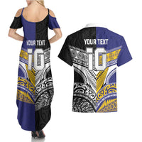 Custom Rugby Niue and Aotearoa Couples Matching Summer Maxi Dress and Hawaiian Shirt Hiapo with Maori Moko Tribal Heritage Tattoos - Polynesian Pride