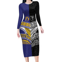Custom Rugby Niue and Aotearoa Family Matching Long Sleeve Bodycon Dress and Hawaiian Shirt Hiapo with Maori Moko Tribal Heritage Tattoos - Polynesian Pride