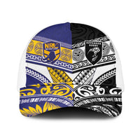 Niue and Aotearoa Rugby Mesh Trucker Cap Hiapo with Maori Moko Tribal Heritage Tattoos LT03 One Size White Black - Polynesian Pride