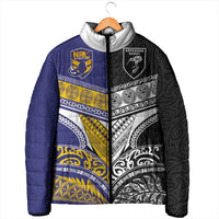 Custom Rugby Niue and Aotearoa Padded Jacket Hiapo with Maori Moko Tribal Heritage Tattoos - Polynesian Pride