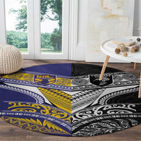 Rugby Niue and Aotearoa Round Carpet Hiapo with Maori Moko Tribal Heritage Tattoos - Polynesian Pride