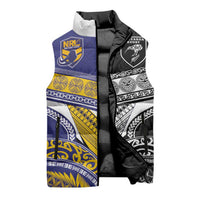 Custom Rugby Niue and Aotearoa Sleeveless Puffer Jacket Hiapo with Maori Moko Tribal Heritage Tattoos - Polynesian Pride