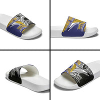 Rugby Niue and Aotearoa Slide Sandals Hiapo with Maori Moko Tribal Heritage Tattoos - Polynesian Pride