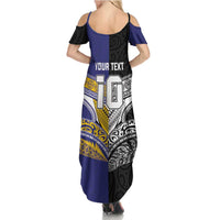 Custom Rugby Niue and Aotearoa Summer Maxi Dress Hiapo with Maori Moko Tribal Heritage Tattoos - Polynesian Pride