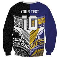 Custom Rugby Niue and Aotearoa Sweatshirt Hiapo with Maori Moko Tribal Heritage Tattoos - Polynesian Pride