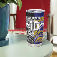 Custom Rugby Niue and Aotearoa Tumbler Cup Hiapo with Maori Moko Tribal Heritage Tattoos - Polynesian Pride